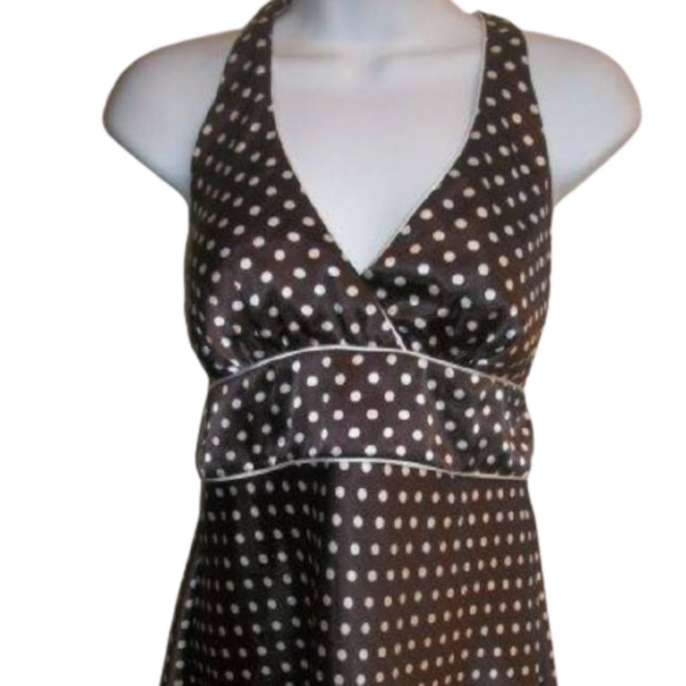 My Michelle Brown and White Polka Dot Halter Top Medium  ---